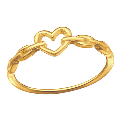 Heart Center Ring with Chain Band - 925 Sterling Silver