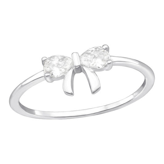 CZ Crystal Bow Ring - 925 Sterling Silver