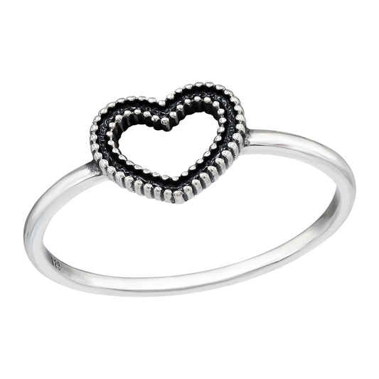 Heart Outline Ring - Oxidized 925 Sterling Silver