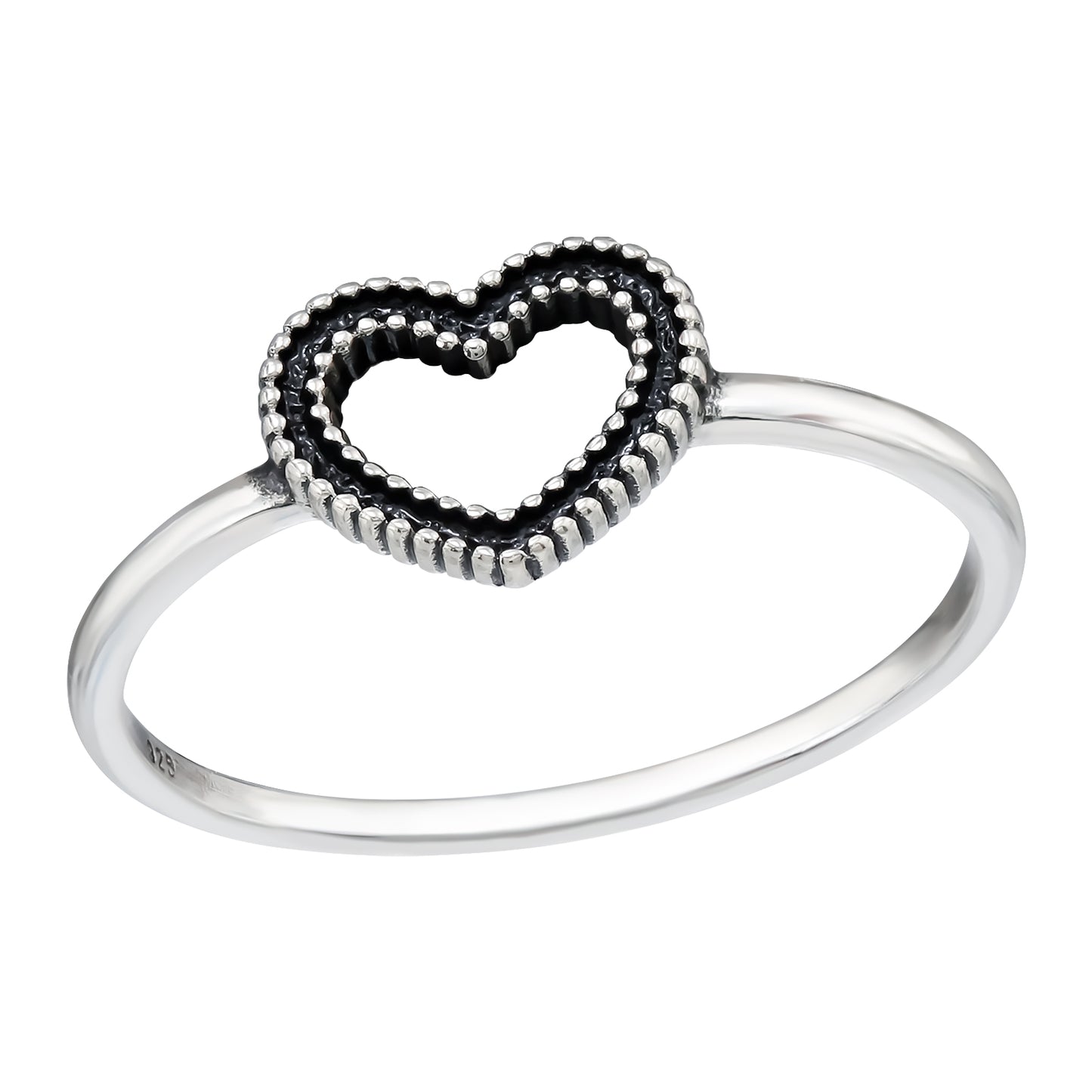 Heart Outline Ring - Oxidized 925 Sterling Silver