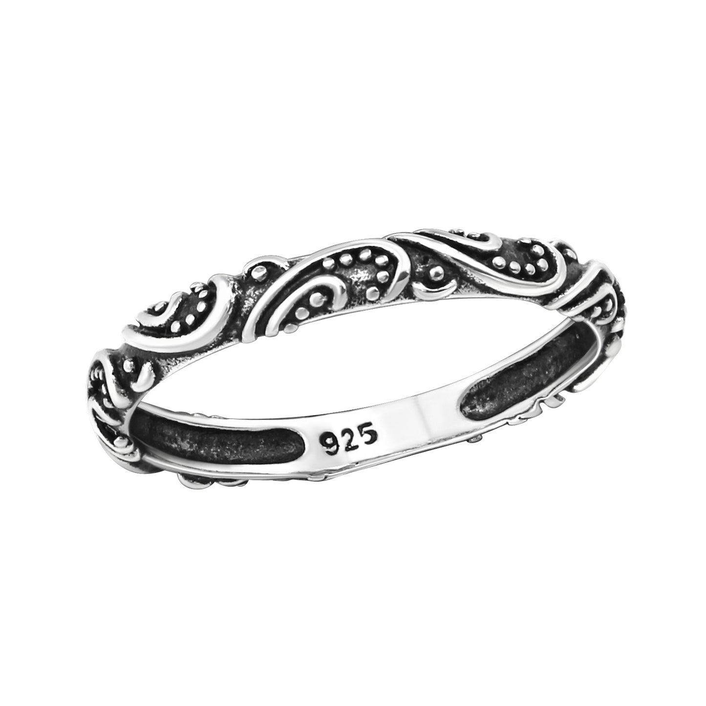 Dotted Filigree Bali Ring - Oxidized 925 Sterling Silver