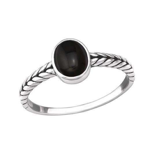 Black Onyx Stone Braided Ring - 925 Sterling Silver