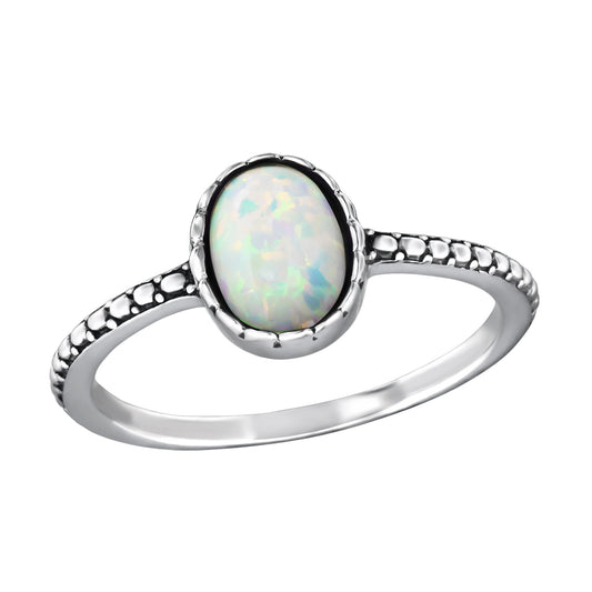 Synthetic White Opal Stone Ring - 925 Sterling Silver