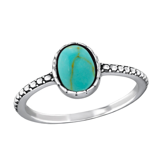 Synthetic Turquoise Stone Ring - 925 Sterling Silver
