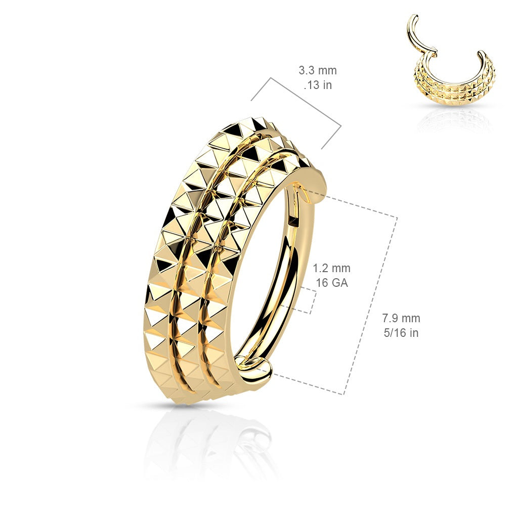 Triple Lined Pyramid Cut Hinged Segment Ring - 316L Stainless Steel