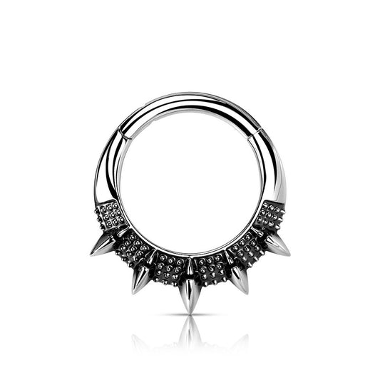 Burnished Spiked Fan Hinged Segment Ring - Precision All 316L Surgical Steel