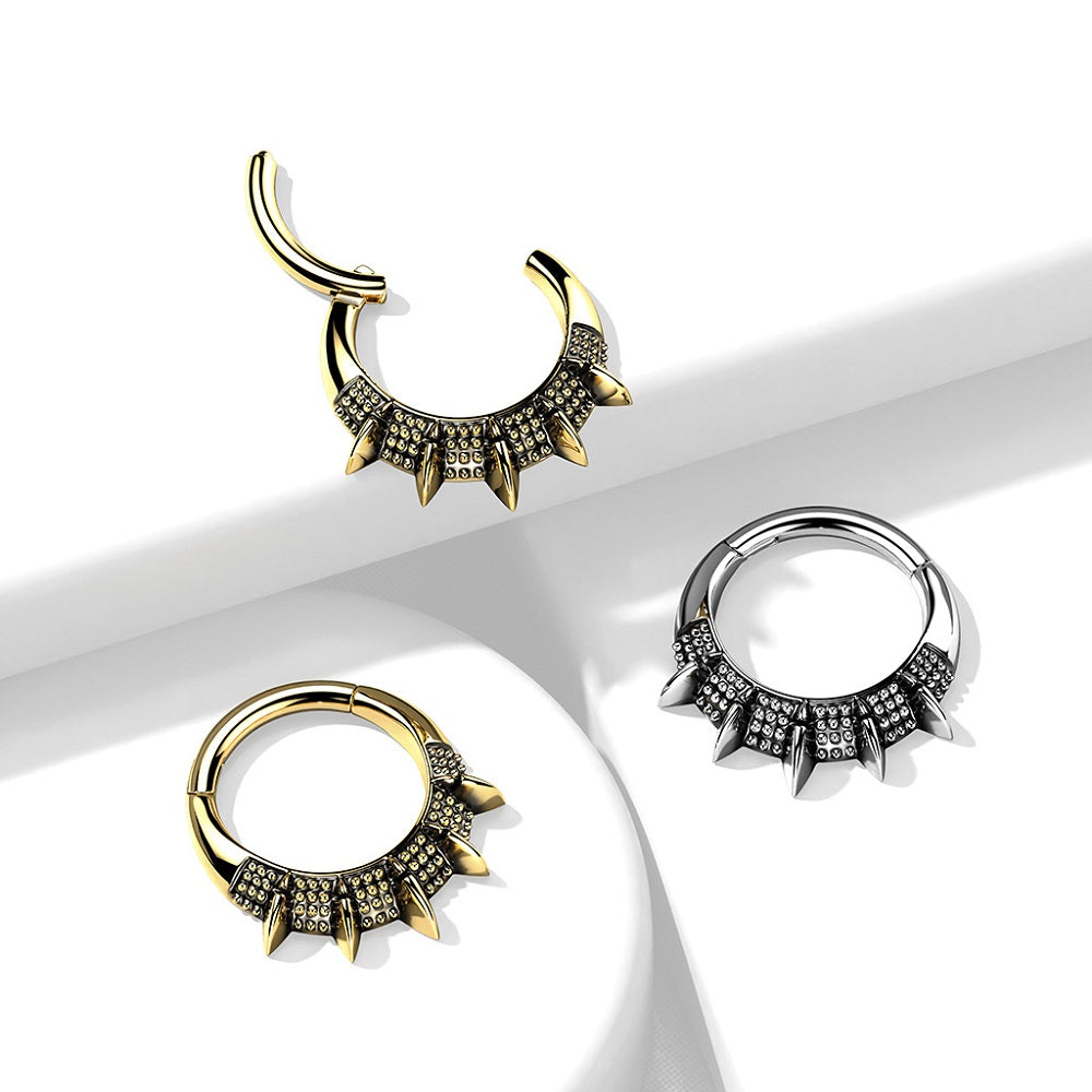 Burnished Spiked Fan Hinged Segment Ring - Precision All 316L Surgical Steel