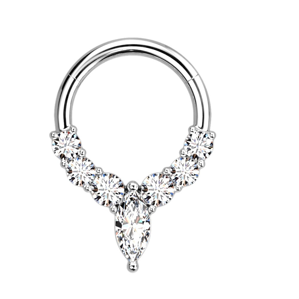 Precision All CZ Crystal Lined and Marquise Center Hinged Segment Ring - 316L Stainless Steel
