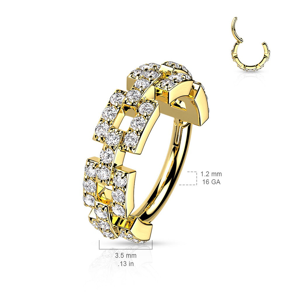CZ Crystal Paved Square Links Hinged Segment Ring
- Stainless Steel