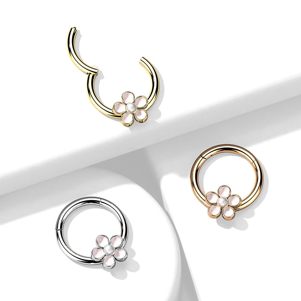 Precision All Enamel Pink Flower Hinged Segment Ring
- 316L Stainless Steel
