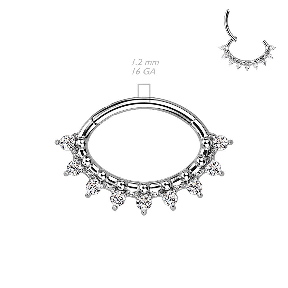 Quality Precision All Oval Shaped CZ Crystal Fan Hinged Segment Ring - 316L Stainless Steel