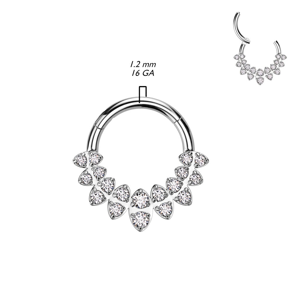 Round CZ Crystal Marquise Fan Hinged Segment Ring - 316L Stainless Steel