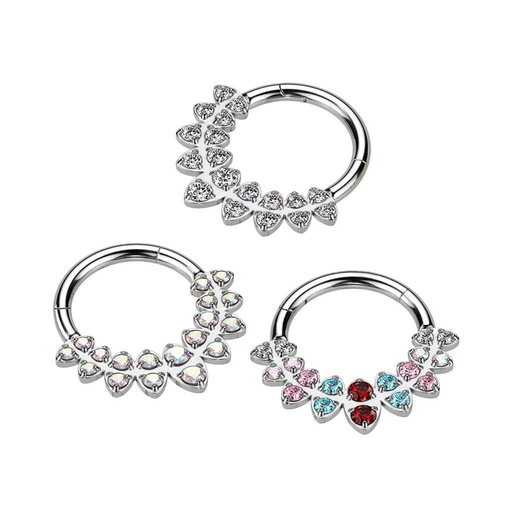 Round CZ Crystal Marquise Fan Hinged Segment Ring - 316L Stainless Steel