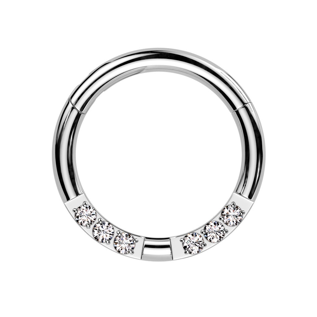 Forward Facing CZ Crystal Lined Hinged Segment Clicker Ring - 316L Stainless Steel