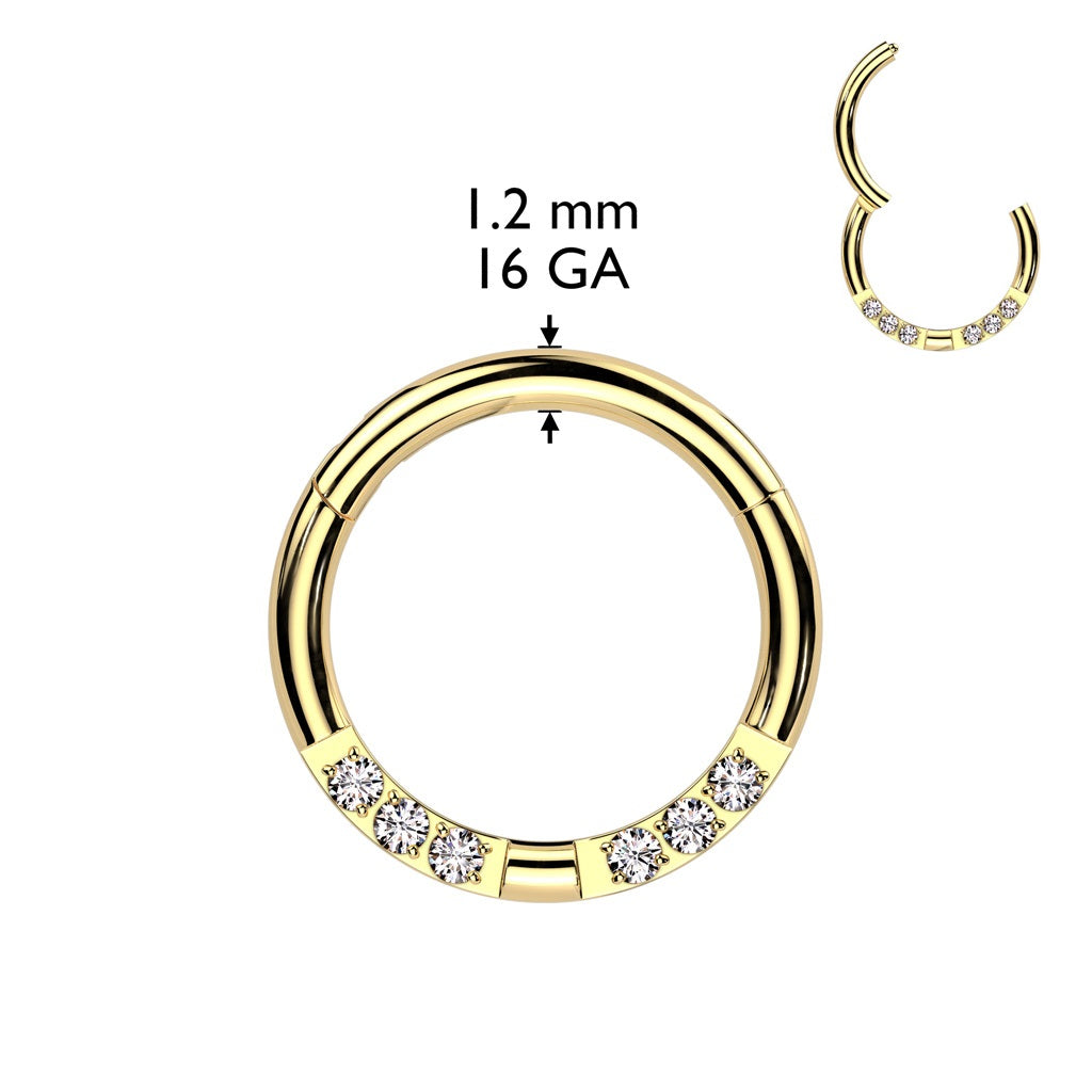 Forward Facing CZ Crystal Lined Hinged Segment Clicker Ring - 316L Stainless Steel
