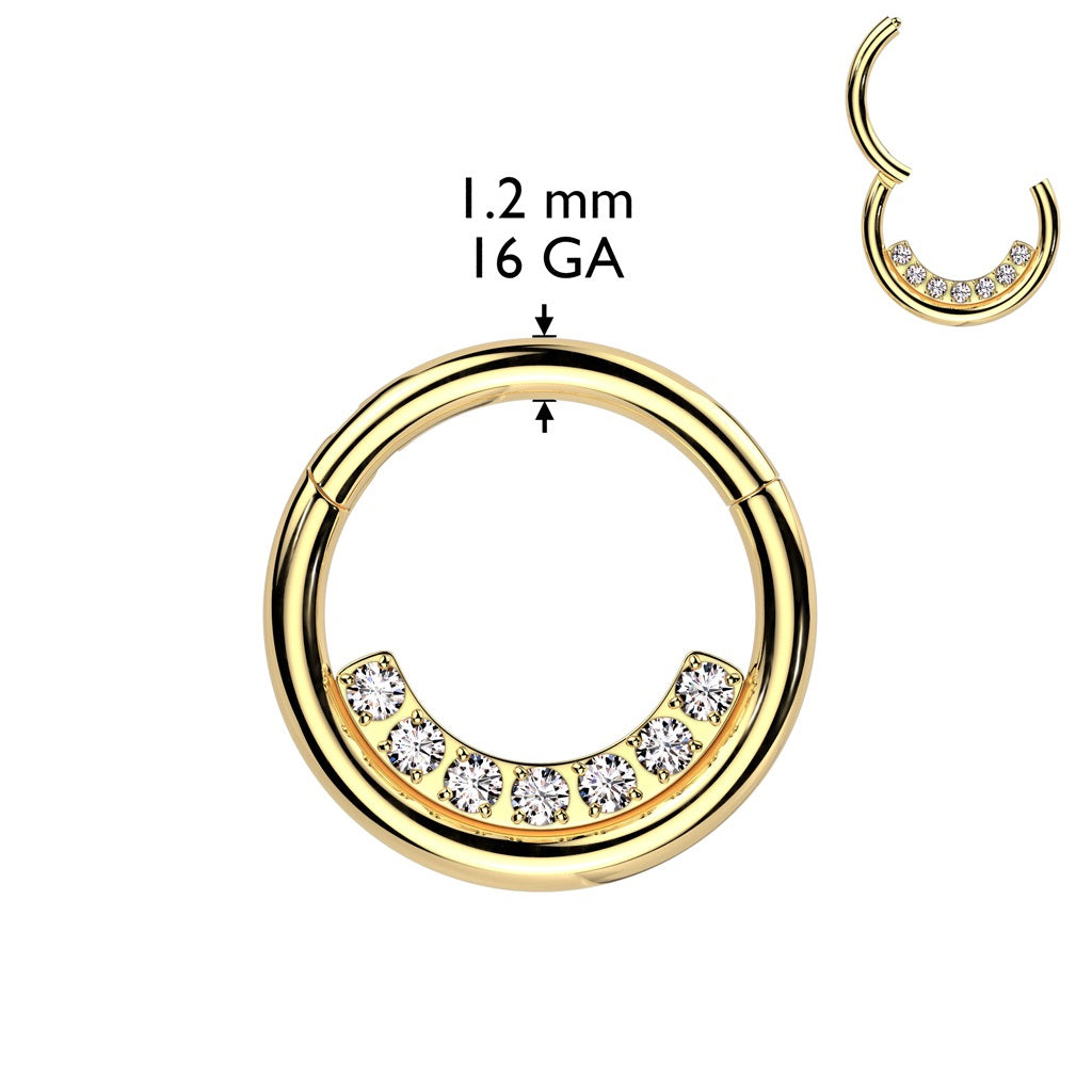 Inner CZ Crystal Lined Hinged Segment Clicker Ring - 316L Stainless Steel