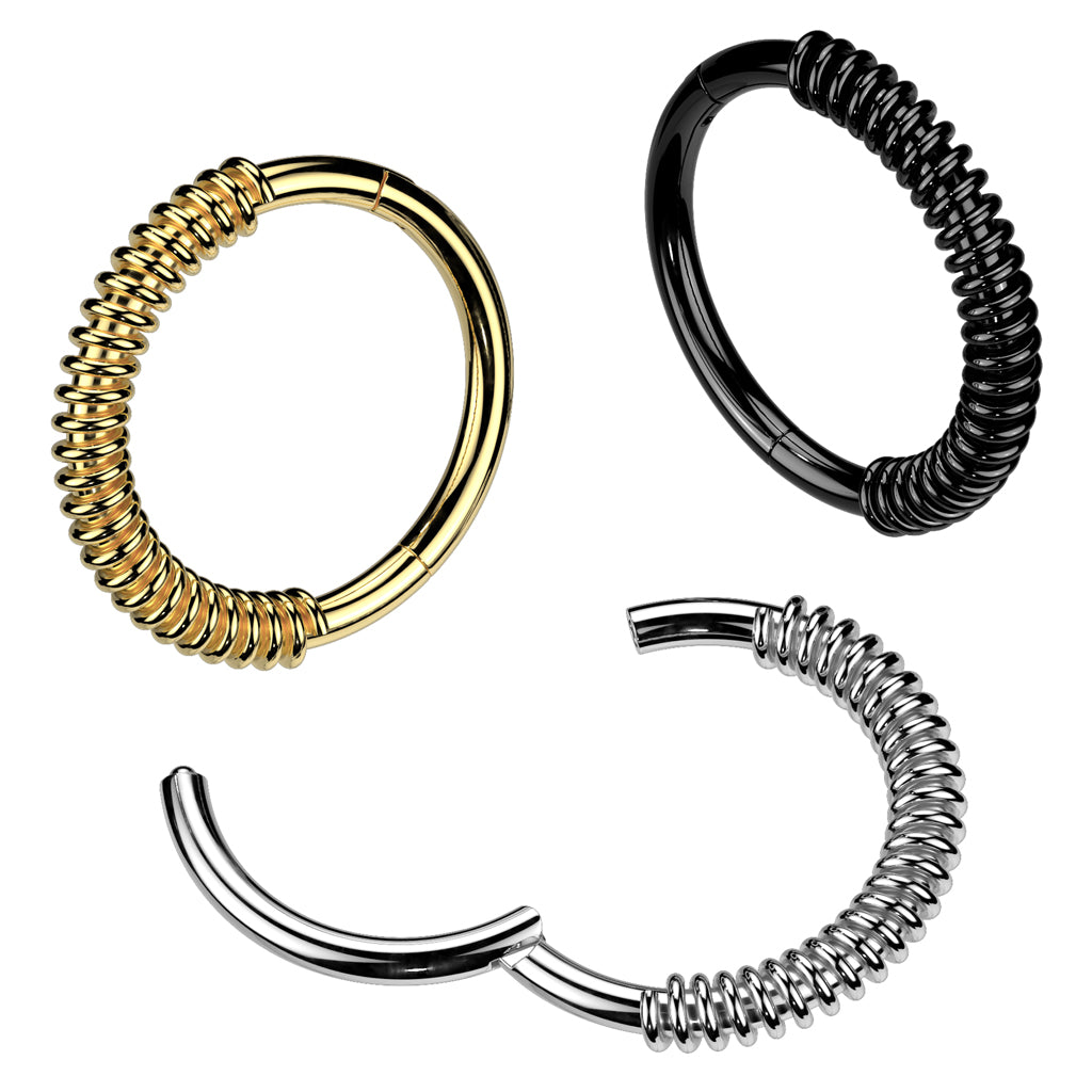 Coiled Front Hinged Segment Clicker Ring - 316L Stainless Steel