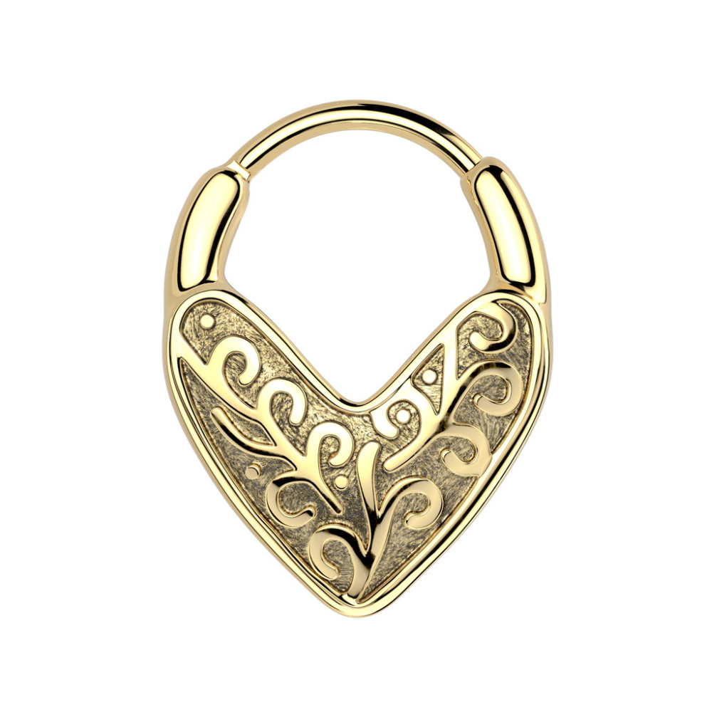 Tribal Heart Hinged Segment Clicker Ring - 316L Stainless Steel