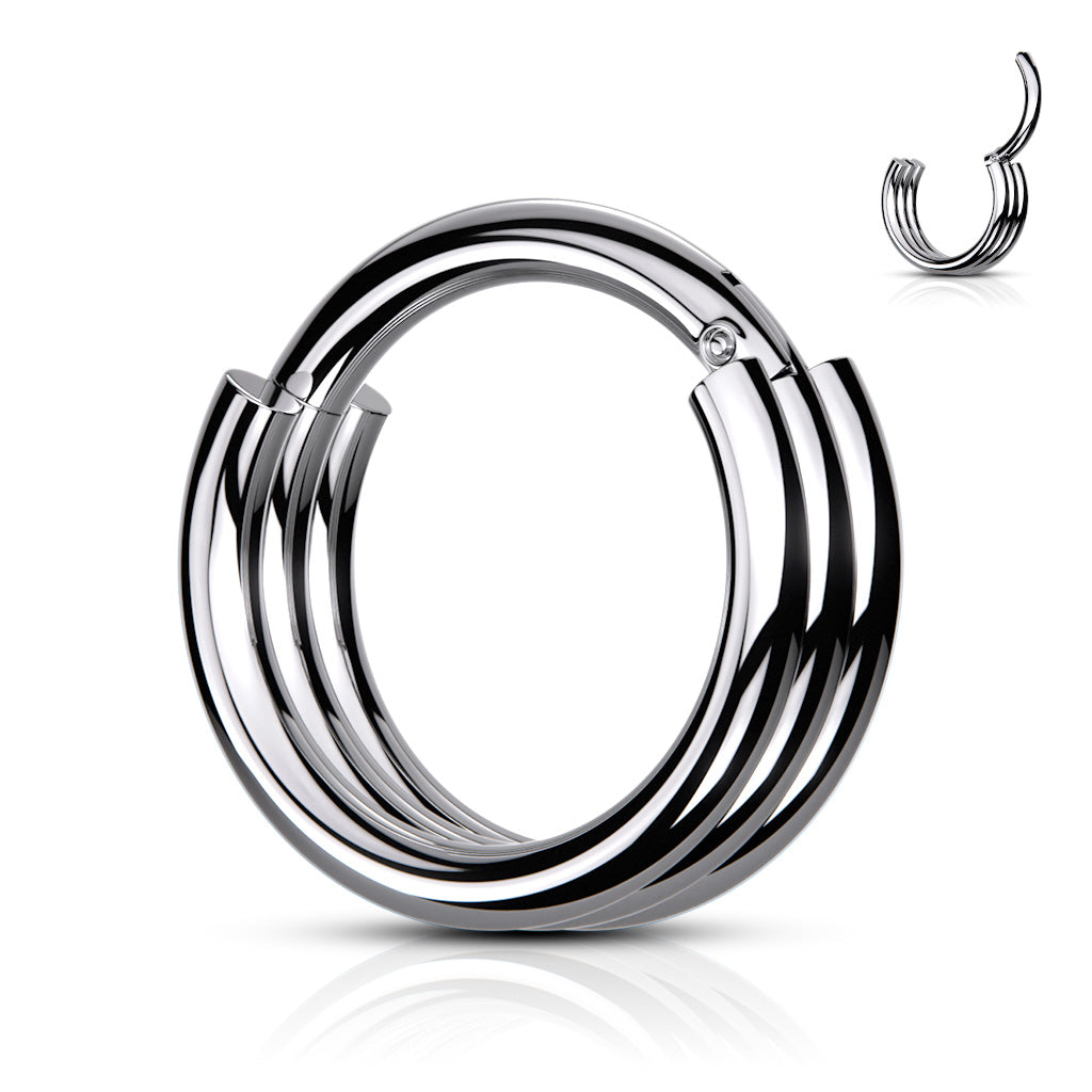 Triple Layered Hoops Hinged Segment Ring - 316L Stainless Steel
