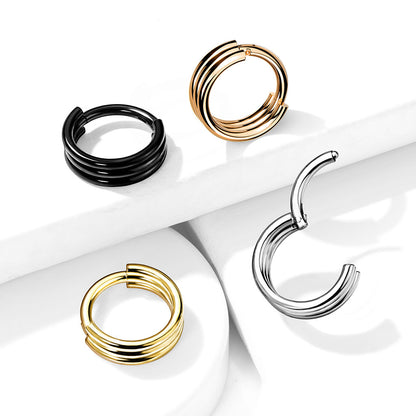 Triple Layered Hoops Hinged Segment Ring - 316L Stainless Steel