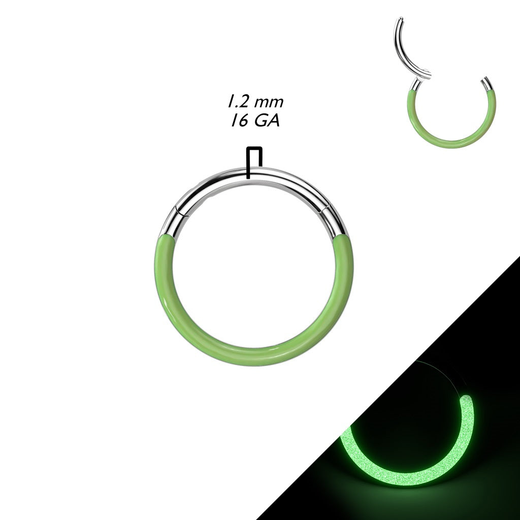 Front Facing Glow in the Dark Lined Hinged Segment Ring - F136 Implant Grade Titanium