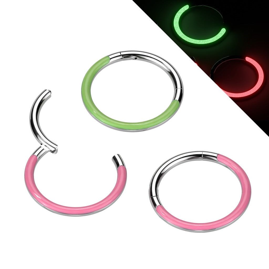 Front Facing Glow in the Dark Lined Hinged Segment Ring - F136 Implant Grade Titanium