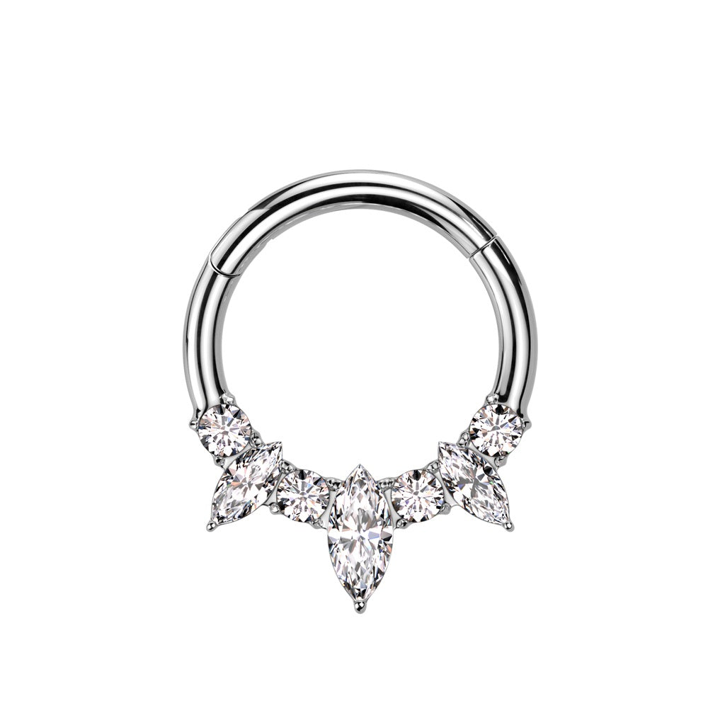 Triple Marquise and CZ Crystal Lined Hinged Segment Ring - F136 Implant Grade Titanium