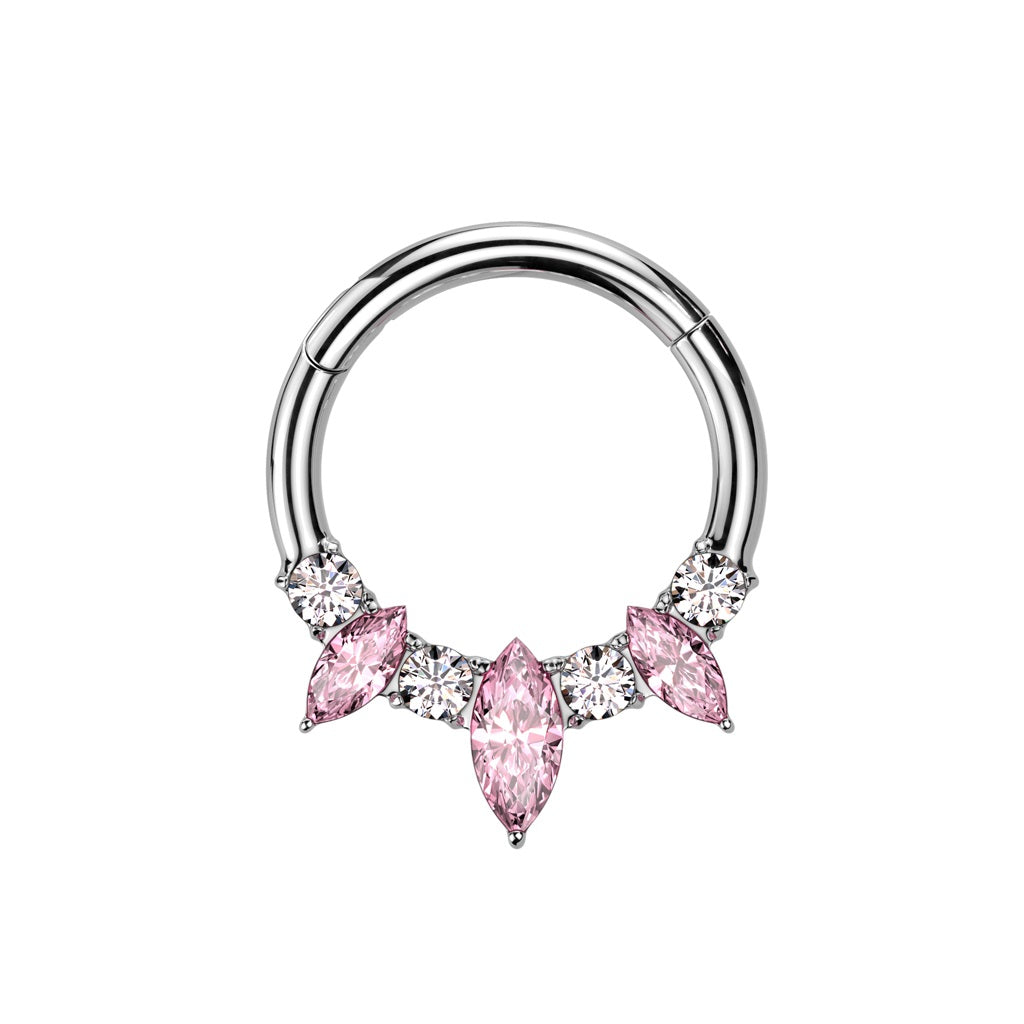 Triple Marquise and CZ Crystal Lined Hinged Segment Ring - F136 Implant Grade Titanium