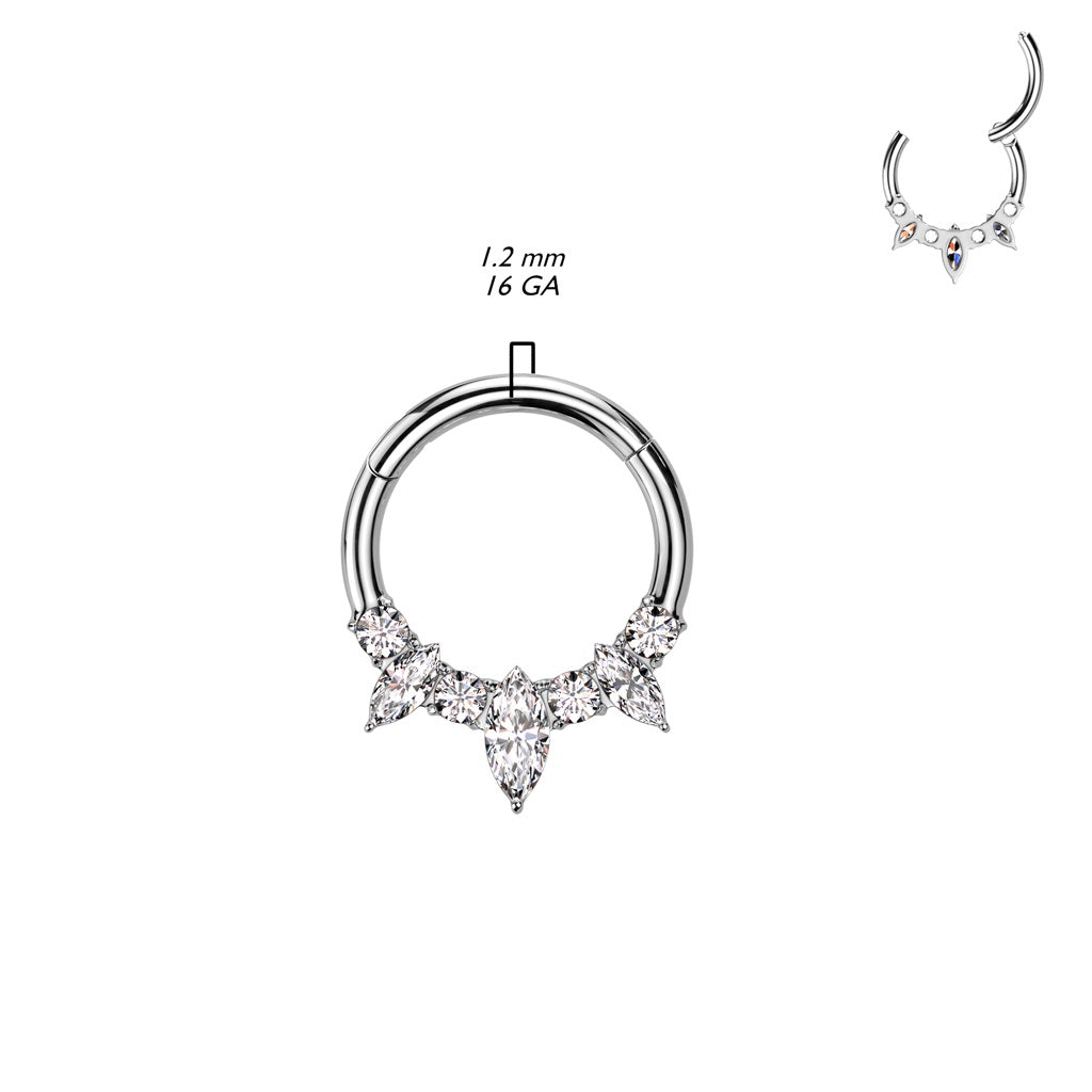 Triple Marquise and CZ Crystal Lined Hinged Segment Ring - F136 Implant Grade Titanium