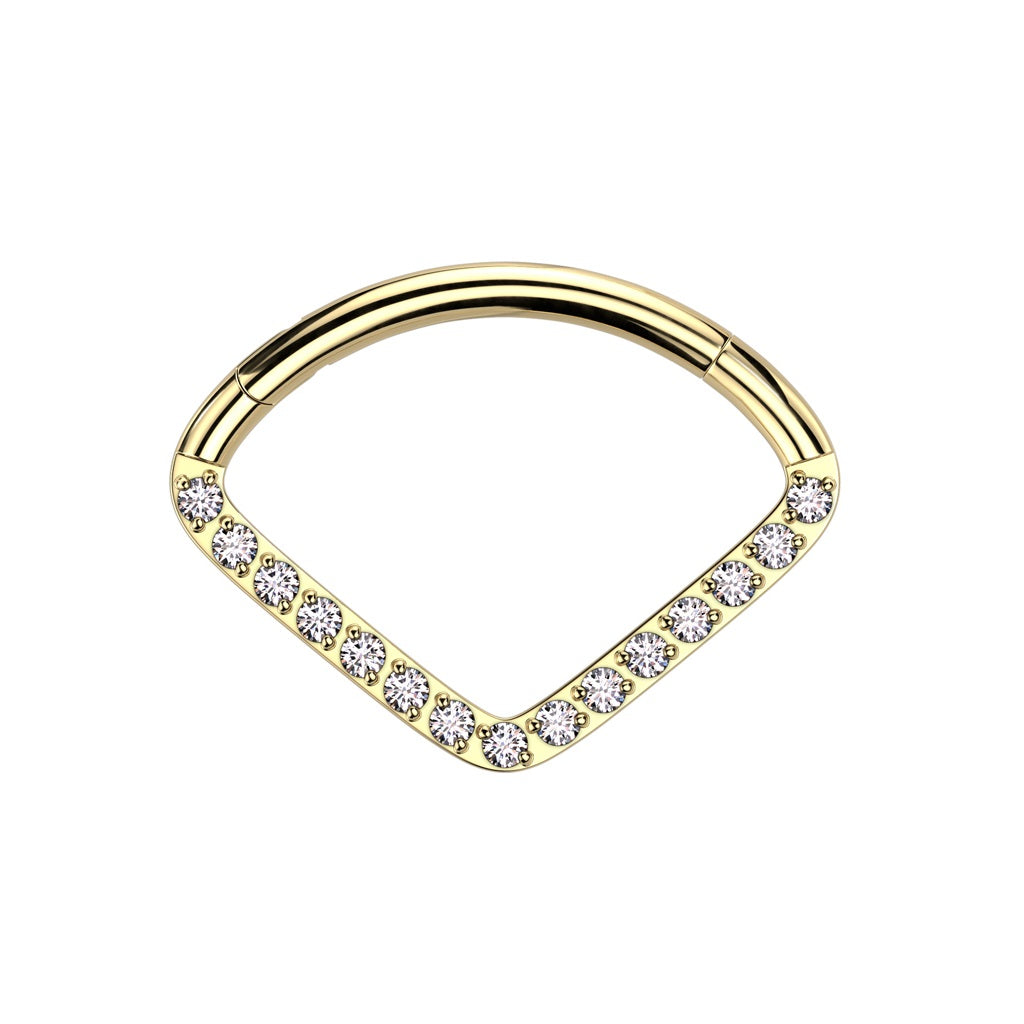 CZ Crystal Lined Chevron Shaped Hinged Segment Ring - F136 Implant Grade Titanium