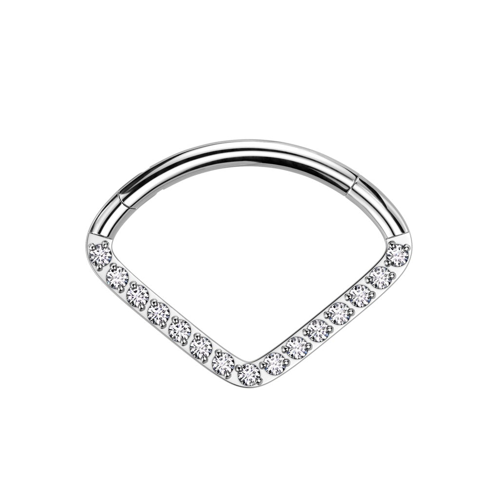 CZ Crystal Lined Chevron Shaped Hinged Segment Ring - F136 Implant Grade Titanium