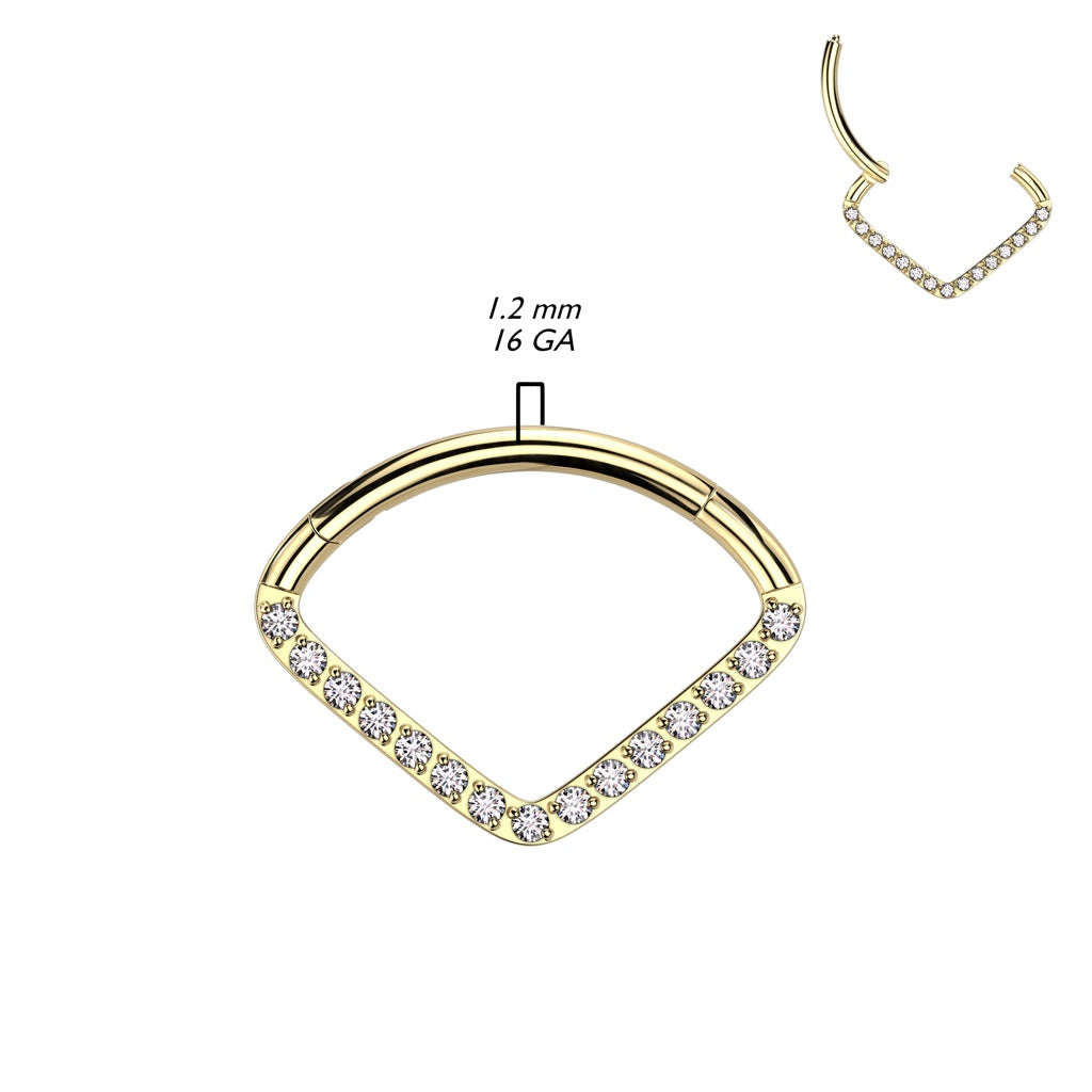 CZ Crystal Lined Chevron Shaped Hinged Segment Ring - F136 Implant Grade Titanium