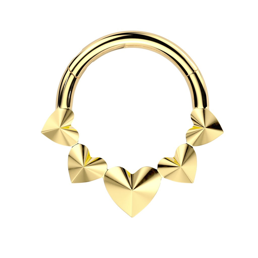 Multi 3D Hearts Front Hinged Segment Clicker Ring - ASTM F-136 Implant Grade Titanium