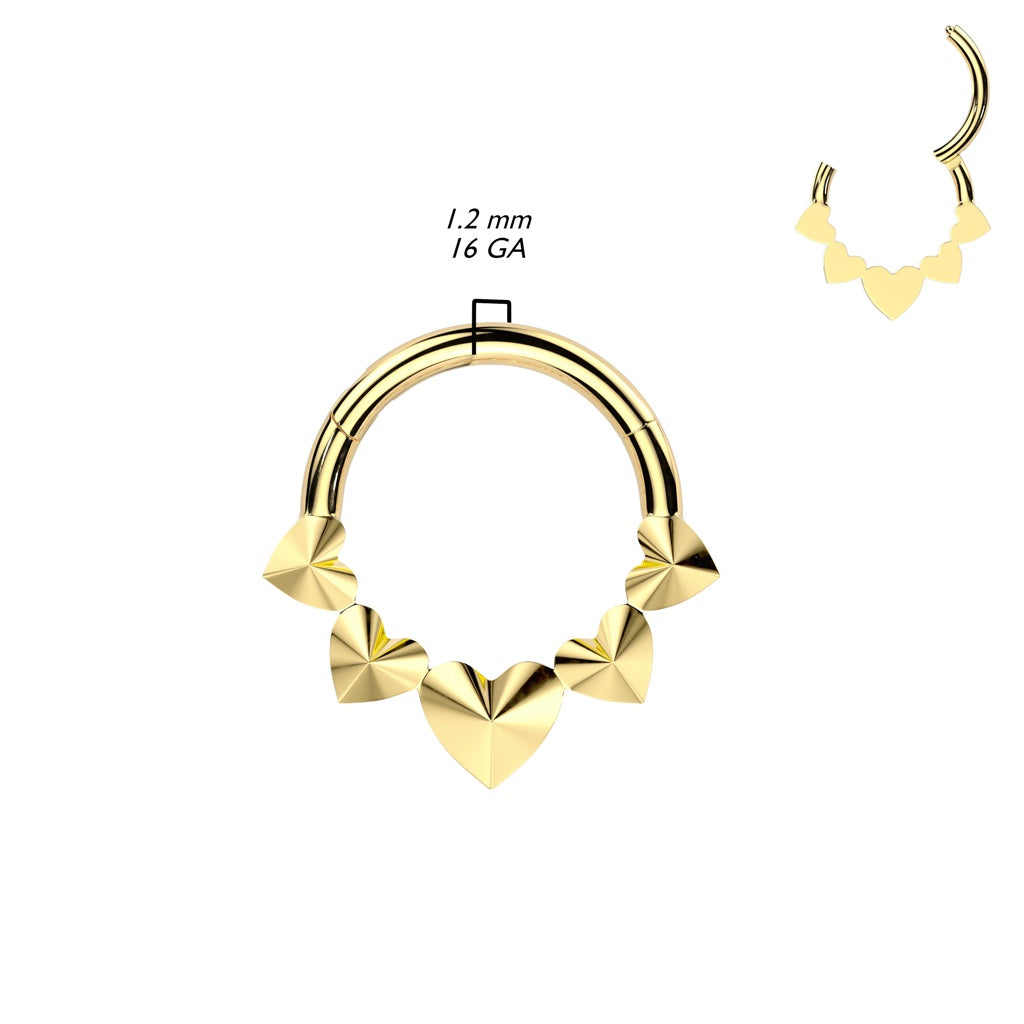 Multi 3D Hearts Front Hinged Segment Clicker Ring - ASTM F-136 Implant Grade Titanium