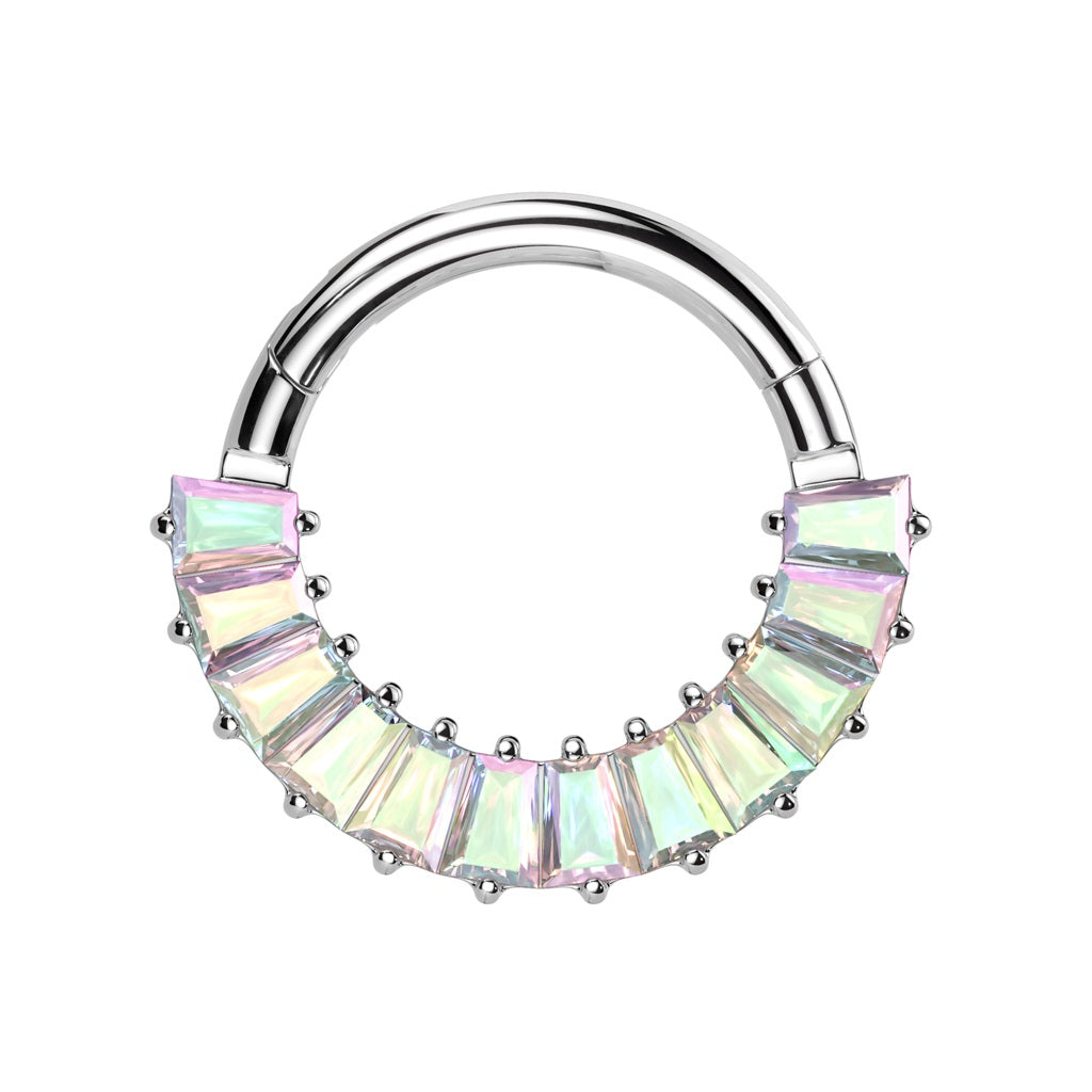 CZ Crystal Baguette Lined Hinged Segment Clicker Ring - ASTM F-136 Implant Grade Titanium