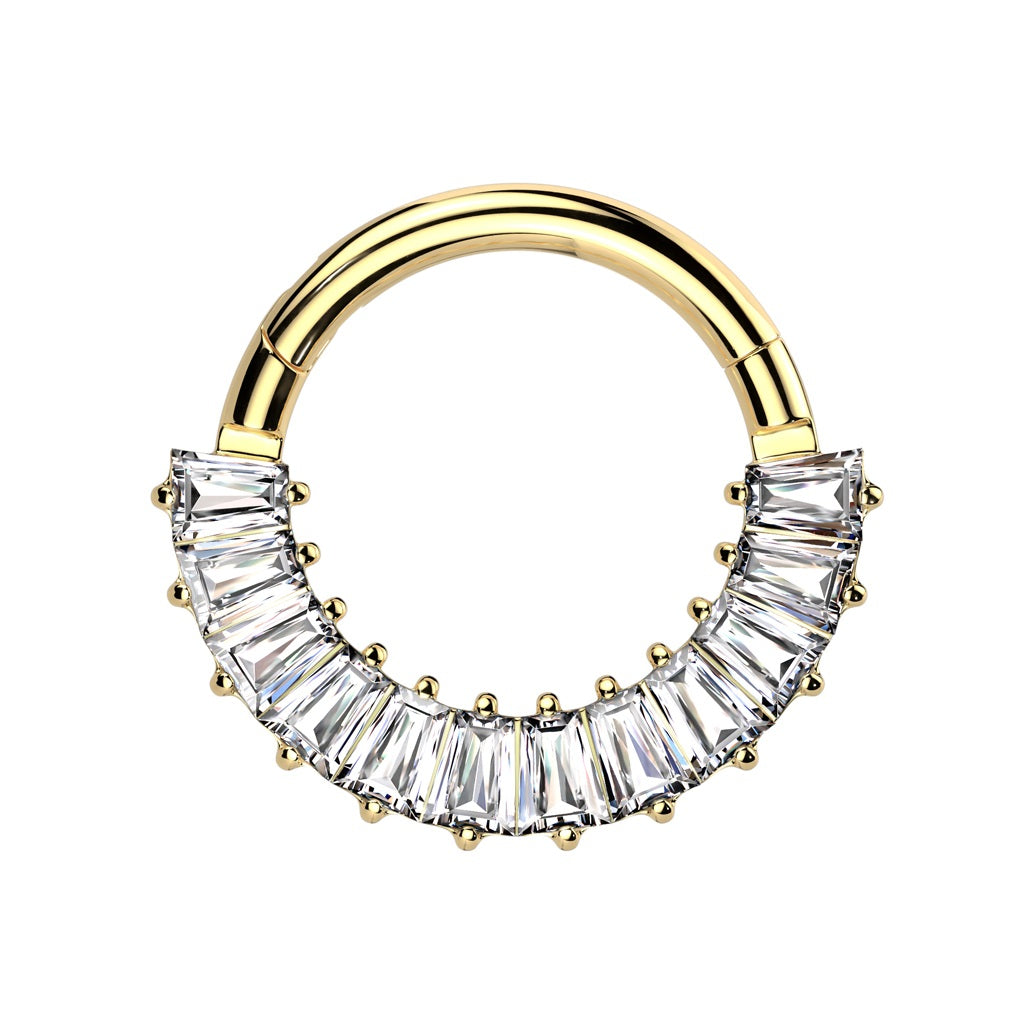 CZ Crystal Baguette Lined Hinged Segment Clicker Ring - ASTM F-136 Implant Grade Titanium