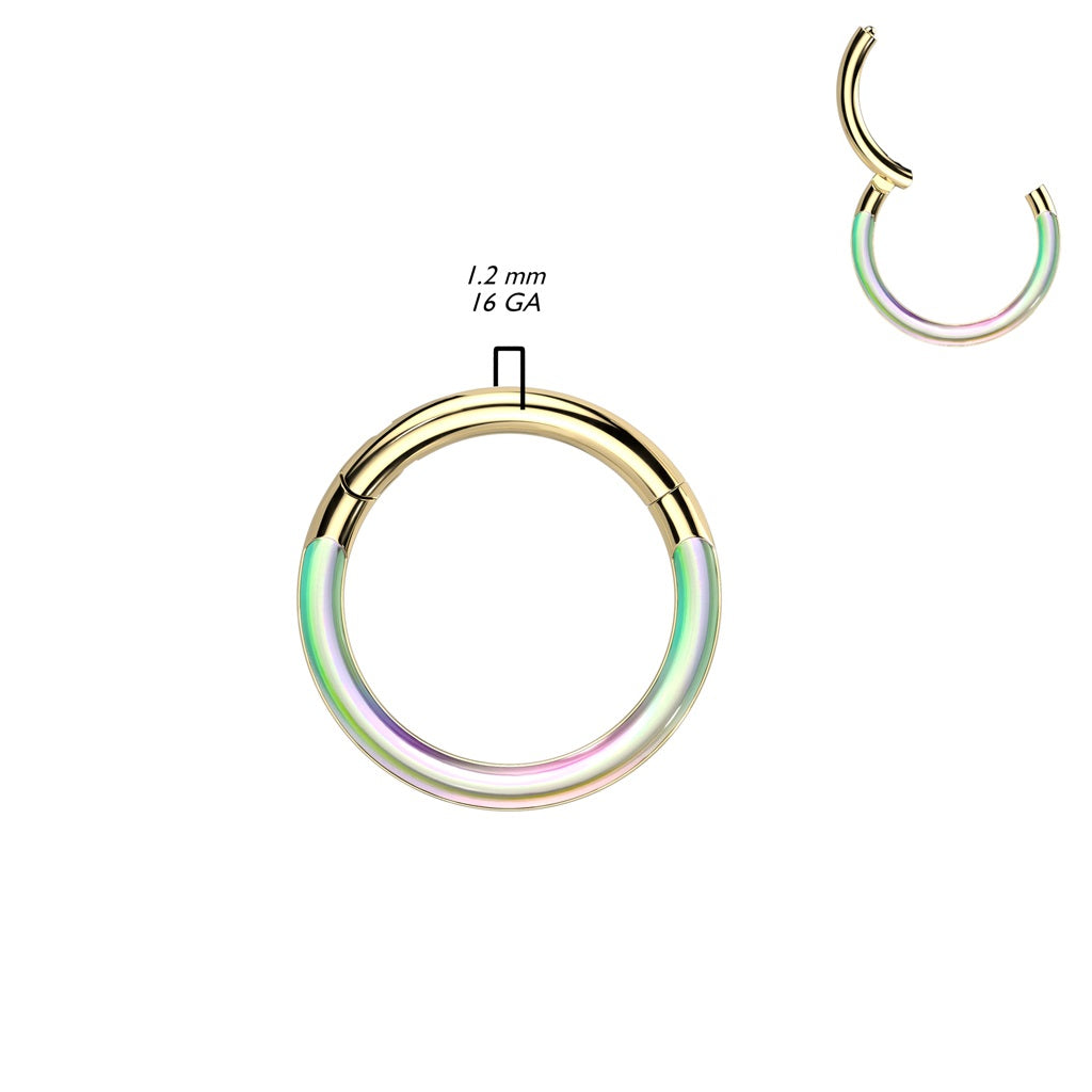 Illuminating Rainbow Front Hinged Segment Clicker Ring - ASTM F-136 Implant Grade Titanium