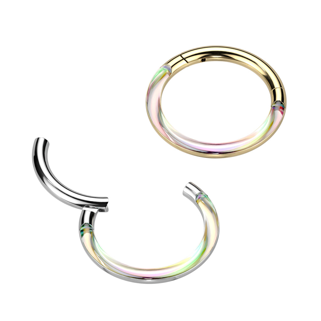 Illuminating Rainbow Front Hinged Segment Clicker Ring - ASTM F-136 Implant Grade Titanium