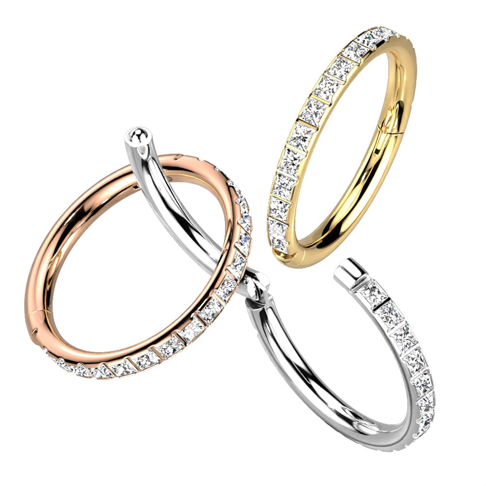 Outward Facing Square CZ Crystal Paved Hinged Segment Ring - G23 Implant Grade Titanium