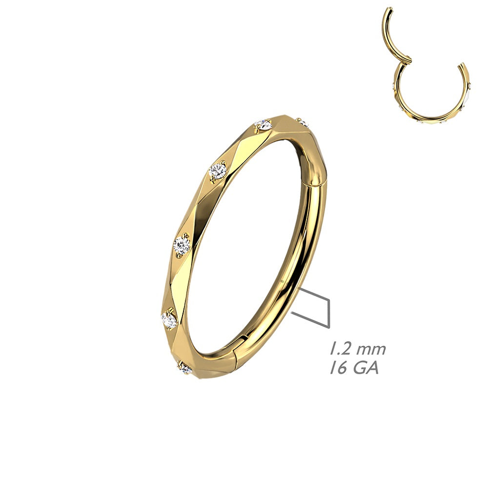 Faceted Cut with CZ Crystals Hinged Segment Ring - G23 Implant Grade Titanium