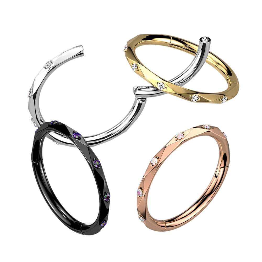 Faceted Cut with CZ Crystals Hinged Segment Ring - G23 Implant Grade Titanium