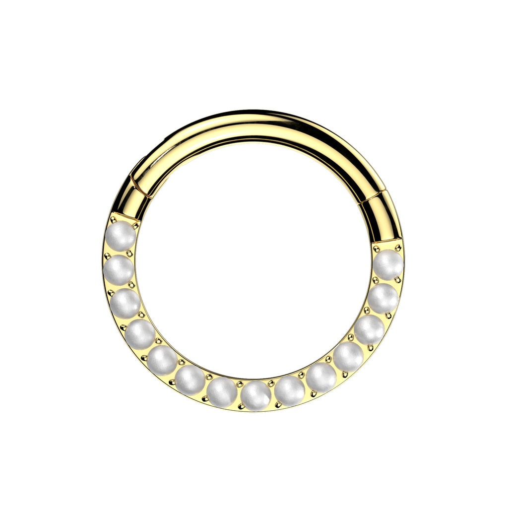 Synthetic Pearl Lined Front Hinged Segment Clicker Ring - ASTM F-136 Implant Grade Titanium