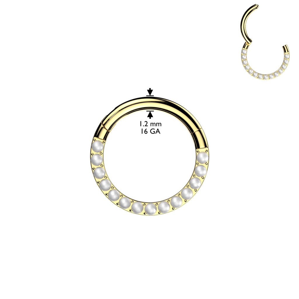 Synthetic Pearl Lined Front Hinged Segment Clicker Ring - ASTM F-136 Implant Grade Titanium