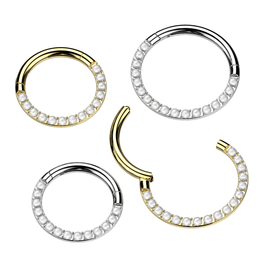 Synthetic Pearl Lined Front Hinged Segment Clicker Ring - ASTM F-136 Implant Grade Titanium