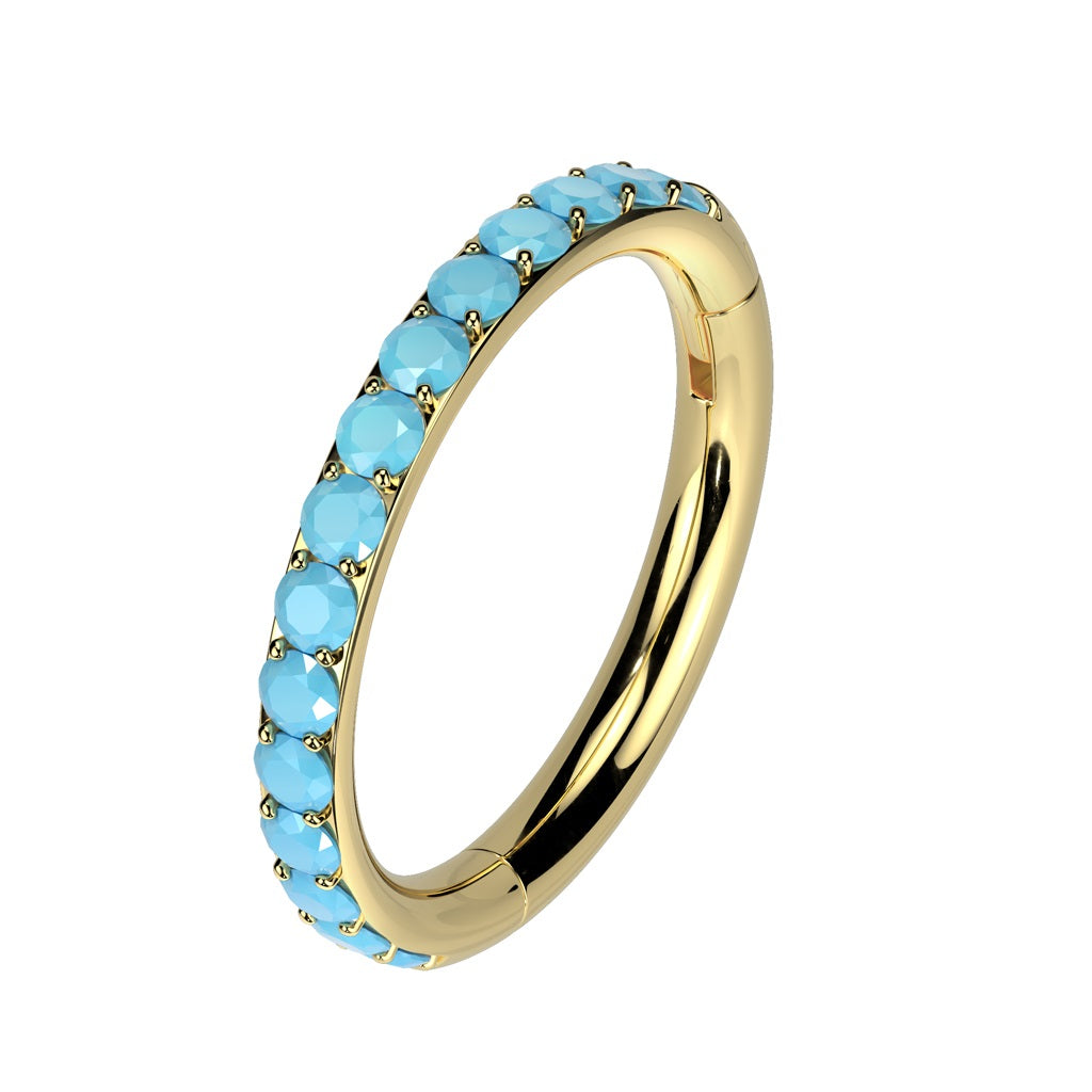 Synthetic Turquoise Lined Outward Facing Hinged Segment Clicker Ring - ASTM F-136 Implant Grade Titanium