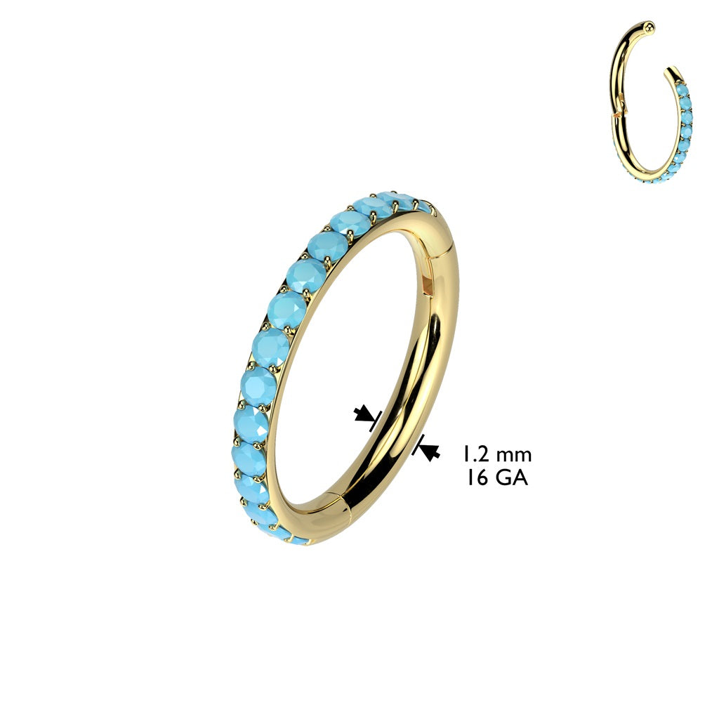 Synthetic Turquoise Lined Outward Facing Hinged Segment Clicker Ring - ASTM F-136 Implant Grade Titanium