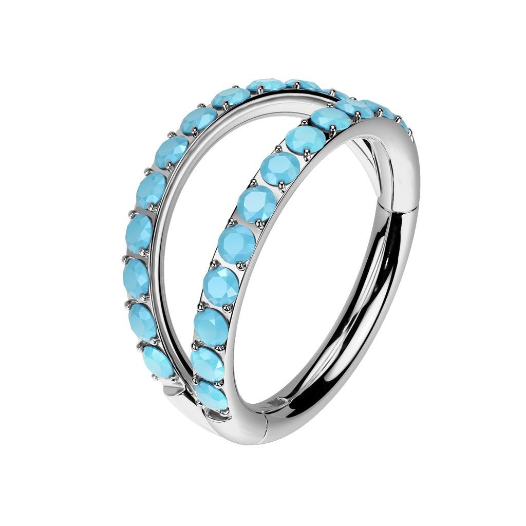 Synthetic Turquoise Lined Double Hoop Hinged Segment Clicker Ring - ASTM F-136 Implant Grade Titanium