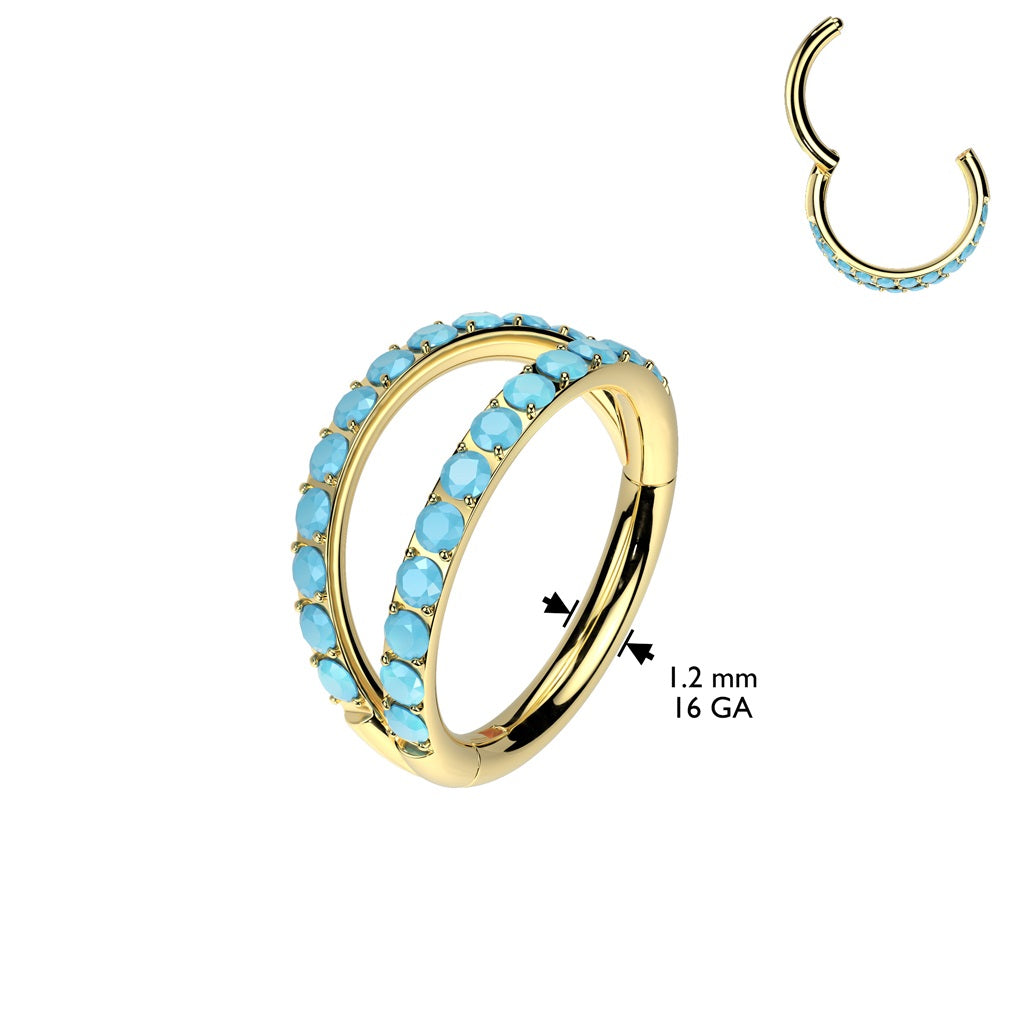 Synthetic Turquoise Lined Double Hoop Hinged Segment Clicker Ring - ASTM F-136 Implant Grade Titanium