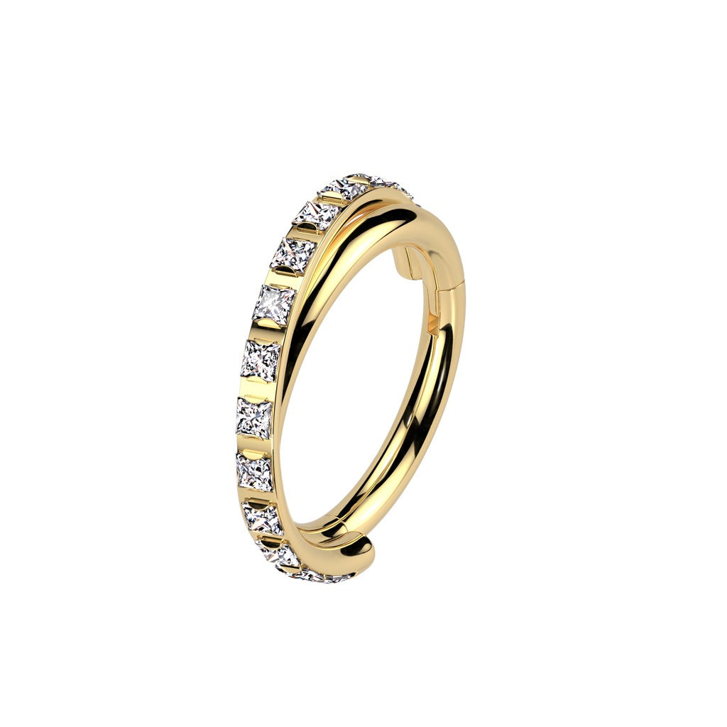 CZ Crystal Paved Double Hoop Criss Cross Hinged Segment Clicker Ring - ASTM F-136 Implant Grade Titanium