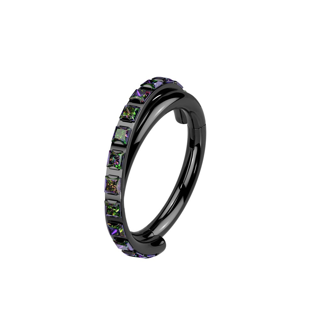 CZ Crystal Paved Double Hoop Criss Cross Hinged Segment Clicker Ring - ASTM F-136 Implant Grade Titanium